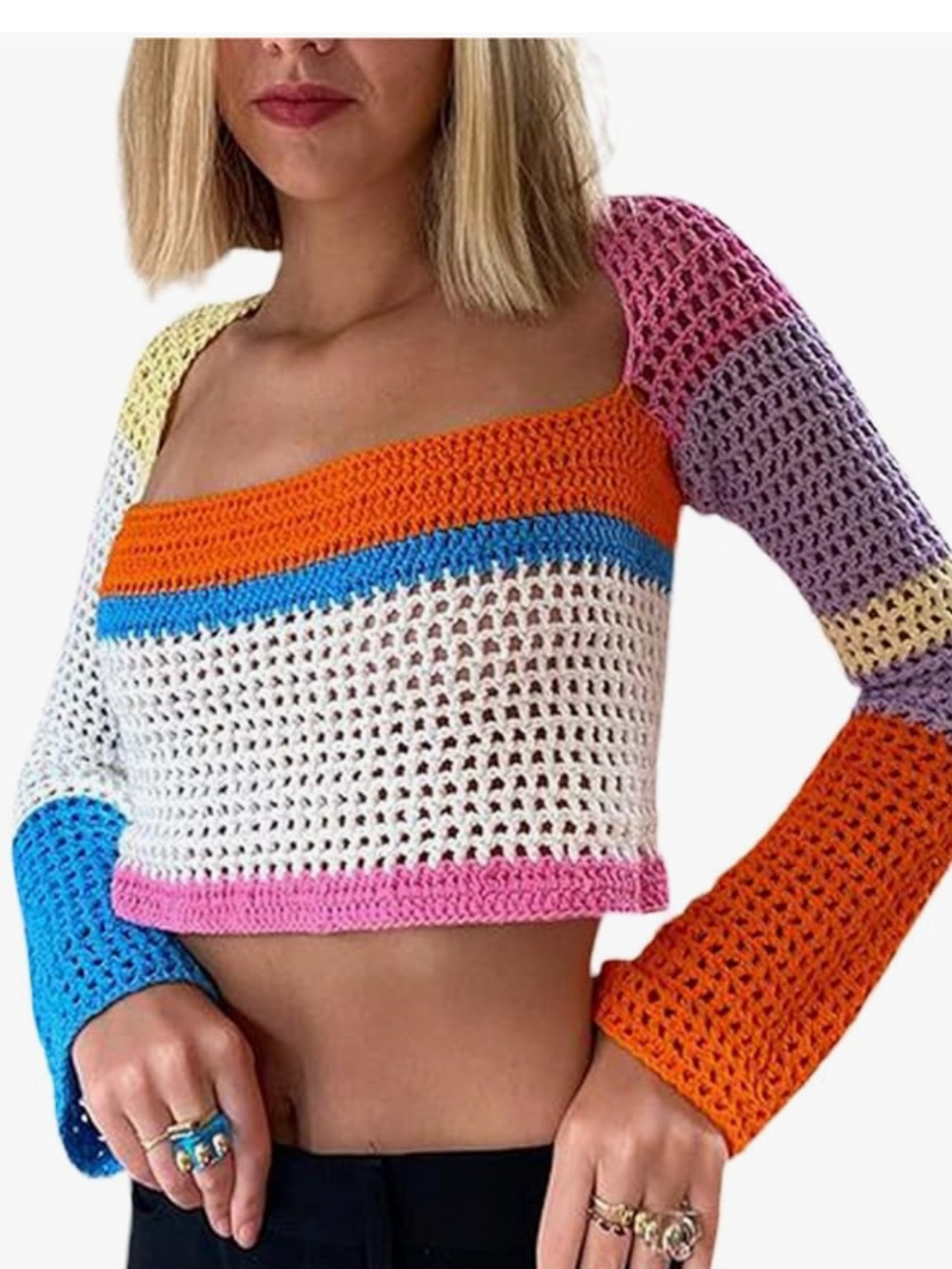 Colorblock Crochet knit top Sz L